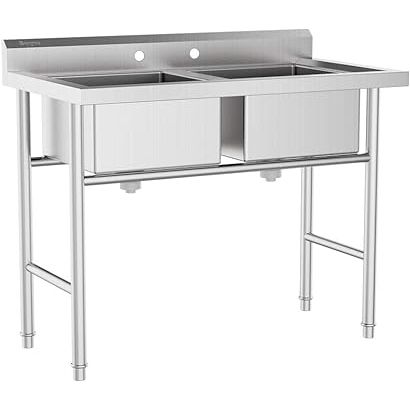 Bonnlo Commercial 304 Stainless Steel Sink 2 Compartment Free