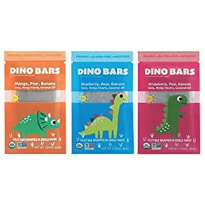 DINO BARS - Organic Fruit Bar for Kids 1+ | Fruit, Oats, Hemp Hearts, Coconut Oil and Edible Paper (Variety, 30 Pack)