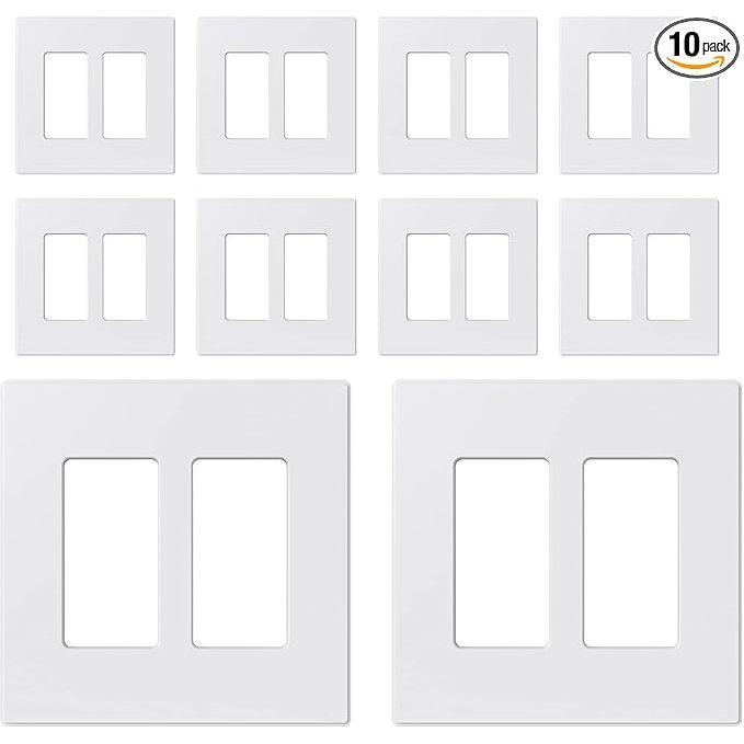 ELEGRP 2-Gang Screwless Decorative Wall Plates, Mid-Size Unbreakable Thermoplastic Faceplate Cover for Decorator Receptacle Outlet Switch, UL Listed (10 Pack, Matte White) wall plate