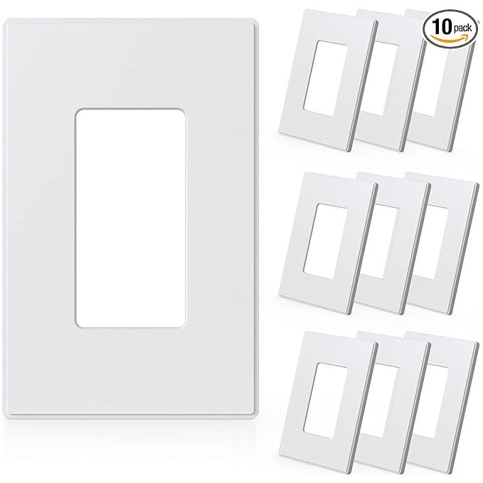 ELEGRP 1-Gang Screwless Decorative Wall Plates, Mid-Size Unbreakable Thermoplastic Faceplate Cover for Decorator Receptacle Outlet Switch, UL Listed (10 Pack, Matte White)