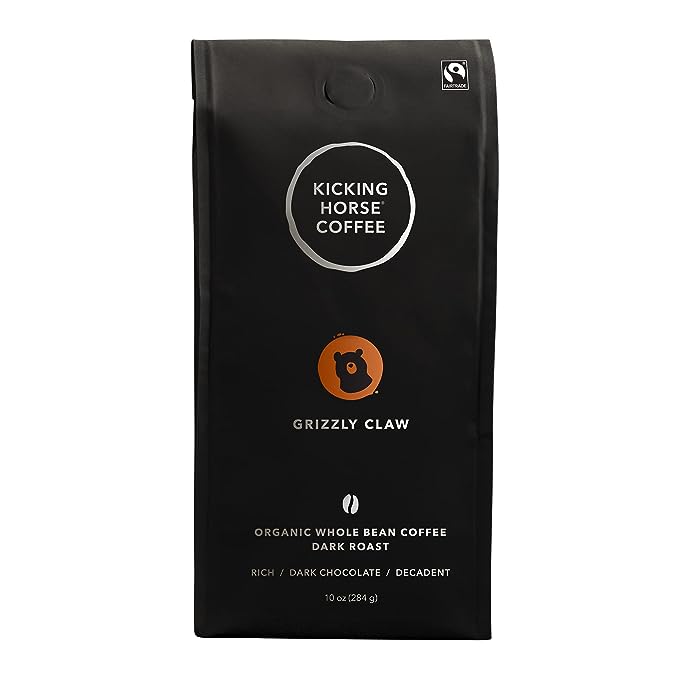 Kicking Horse Coffee, Grizzly Claw, Dark Roast, Whole Bean, 10 Oz - Certified Organic, Fairtrade, Kosher Coffee