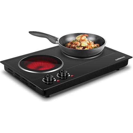 CUSIMAX Double Burner, 1800W Ceramic Electric Hot Plate for Cooking, Dual  Control Infrared Cooktop, Portable Countertop Burner, Glass Plate Electric