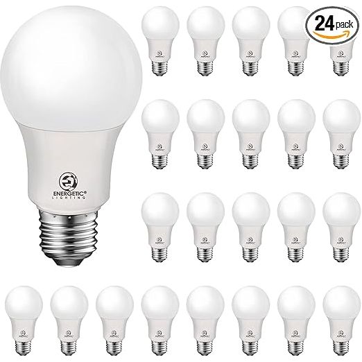ENERGETIC SMARTER LIGHTING 24-Pack A19 LED Light Bulbs 60 Watt Equivalent, Cool White 4000K, E26 Medium Base, Non-Dimmable LED Light Bulb, UL Listed