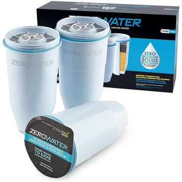 ZeroWater Official Replacement Filter - 5-Stage 0 TDS Filter Replacement - System IAPMO Certified to Reduce Lead, Chromium, and PFOA/PFOS, 3-Pack