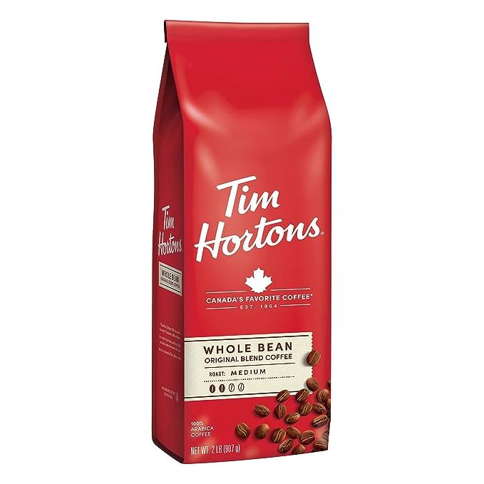 Tim Hortons Whole Bean Original, Medium Roast Coffee, Made with 100% Arabica Beans, 32 Ounce Bag