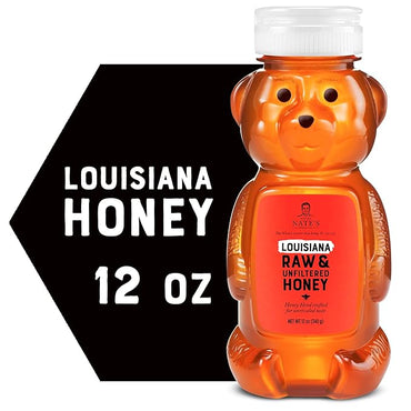 Nature Nate's 100% Pure Raw & Unfiltered Louisiana Honey Bear Bottle, Certified Gluten Free & OU Kosher, Balanced Flavors, 12 Ounce