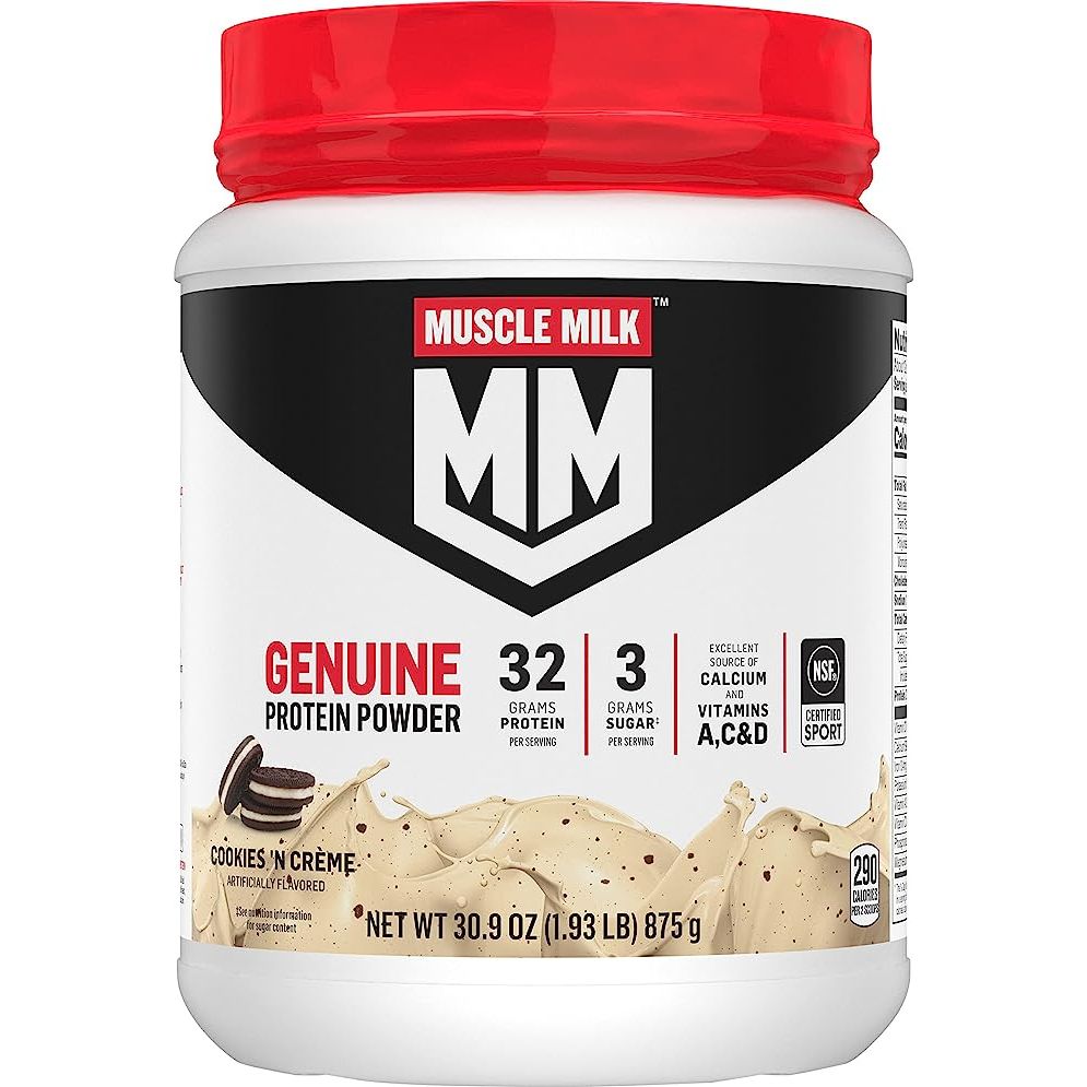 Muscle Milk Genuine Protein Powder, Cookies 'N Crème, 1.93 Pounds, 12 Servings, 32g Protein, 3g Sugar, Calcium, Vitamins A, C & D, NSF Certified for Sport, Energizing Snack, Packaging May Vary