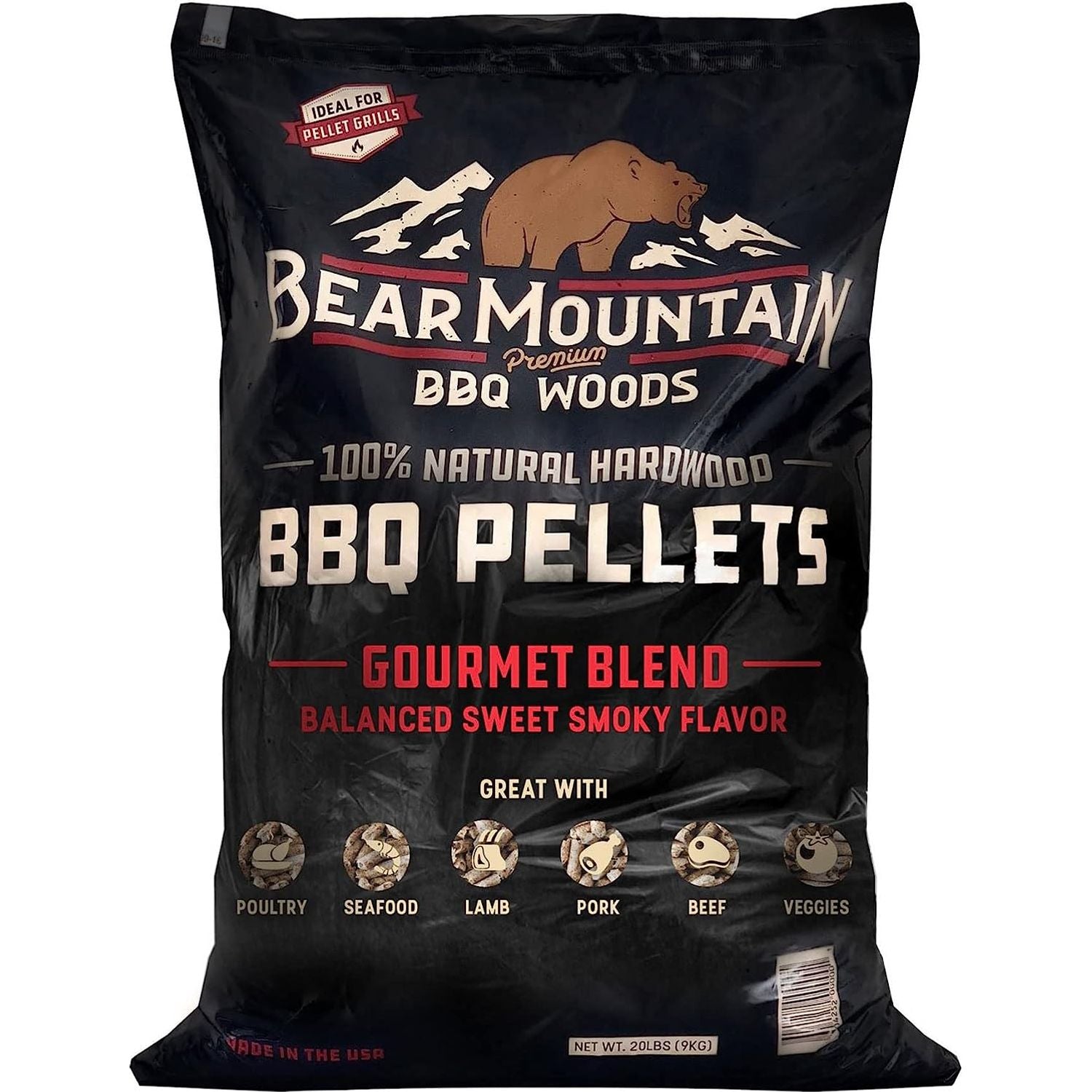 BEAR MOUNTAIN Premium BBQ WOODS 100% All-Natural Hardwood Pellets - Gourmet Blend Perfect for Pellet Smokers, or Any Outdoor Grill-Rich, Smoky Wood-Fired Flavor