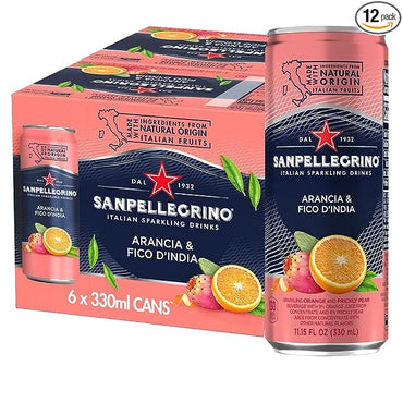 Sanpellegrino Italian Sparkling Drink Arancia and Fico D'India, Sparkling Orange and Prickly Pear Beverage, 12 Pack of 11.5 Fl Oz Cans