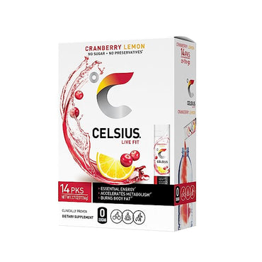 CELSIUS On-the-Go Powder Stick Packs, Cranberry Lemon, 0.18 Ounce (14 Packets)
