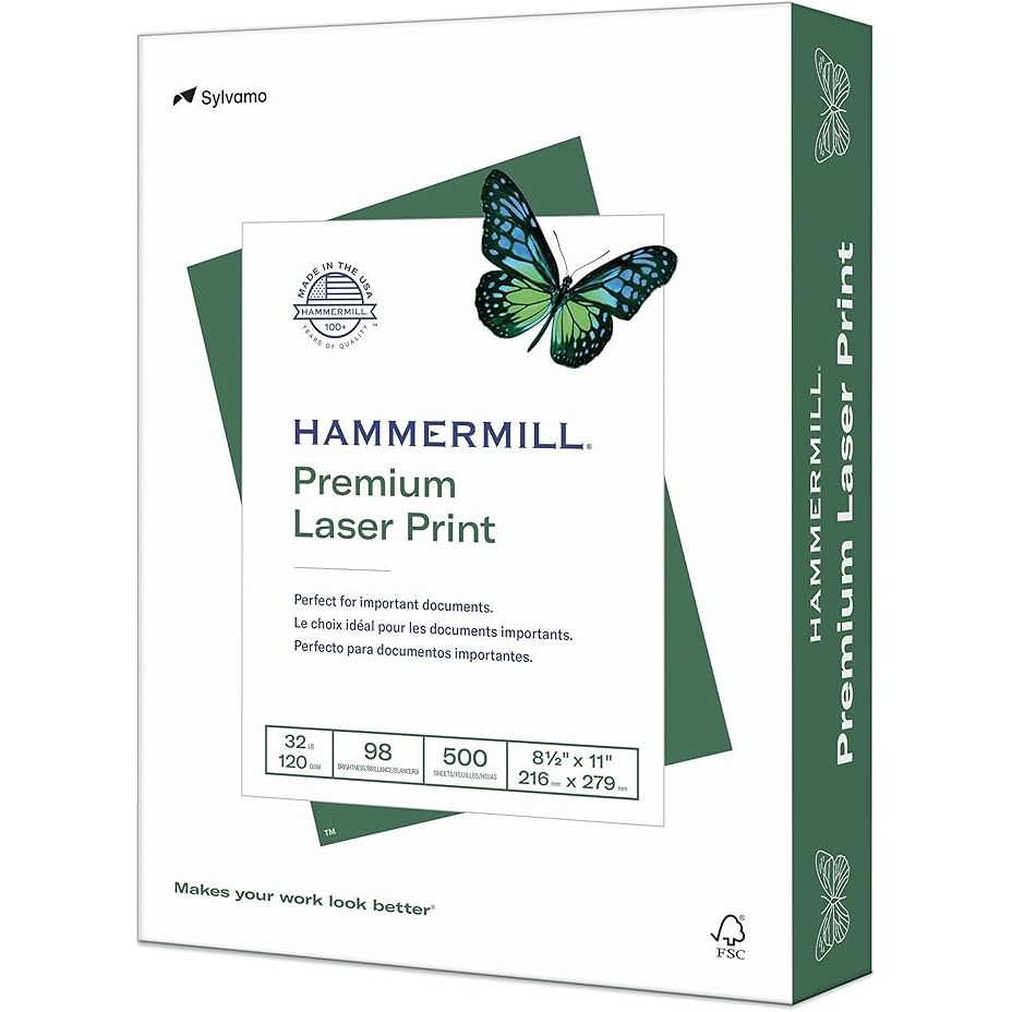 Hammermill Printer Paper, Premium Laser Print 32 lb, 8.5 x 11-1 Ream (500 Sheets) - 98 Bright, Made in the USA, 104646R