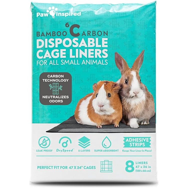 Paw Inspired Disposable Guinea Pig Cage Liners | Bamboo Charcoal Odor Controlling | Super Absorbent Liners Pee Pads for Ferrets, Rabbits, Hamsters, and Small Animals (47