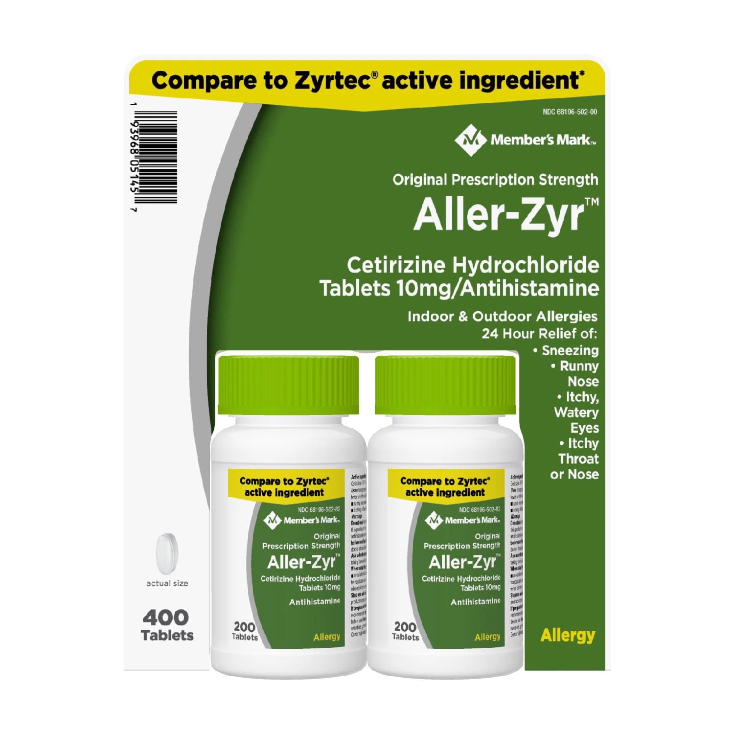 Member S Mark Aller-Zyr, Cetirizine HCl, 10 mg., Antihistamine (400 ct.)