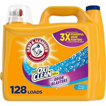 Arm & Hammer Plus OxiClean Odor Blasters Fresh Burst, 128 Loads Liquid Laundry Detergent, 166.5 Fl oz