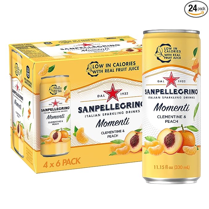 Sanpellegrino Momenti Clementine and Peach Flavored Sparkling Drink, 11.15 Fl Oz (Pack of 24)