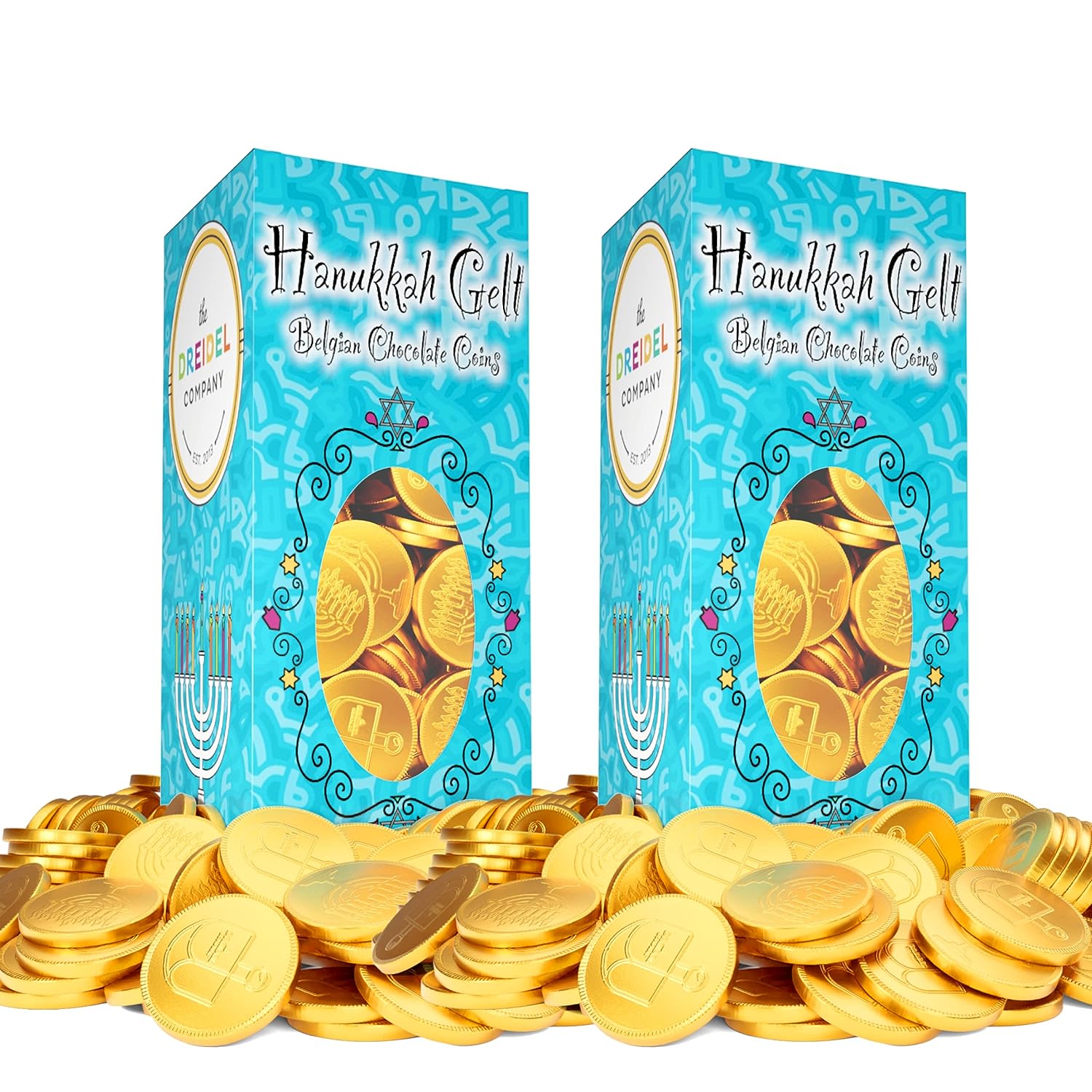 Hanukkah Chocolate Gelt - Nut-Free - Belgian Milk Chocolate Coins - 1LB - Kosher Chanukah Gelt (2-Pack, 2 Lbs Total)