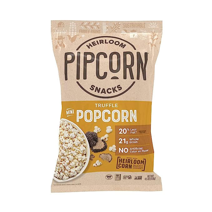 Heirloom Truffle Mini Popcorn by Pipcorn - 4.5oz - Gluten Free, Non-GMO Heirloom Corn, Non-Artificial,