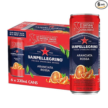 Sanpellegrino, Aranciata Rossa Orange Sparkling Fruit Beverage, 11.15 Fl Oz Cans, 6 Pack