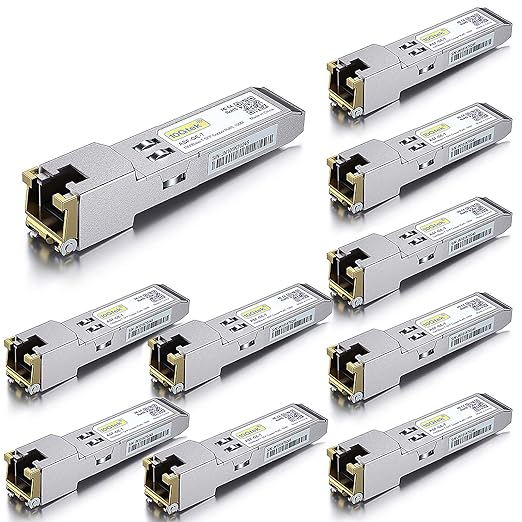 10Gtek SFP to RJ45 1000BASE-T Copper Ethernet Module, Gigabit SFP-T Transceiver for Cisco SFP-GE-T, Meraki, Fortinet, Ubiquiti UniFi UF-RJ45-1G, D-Link, Supermicro, Netgear, TP-Link, Pack of 10
