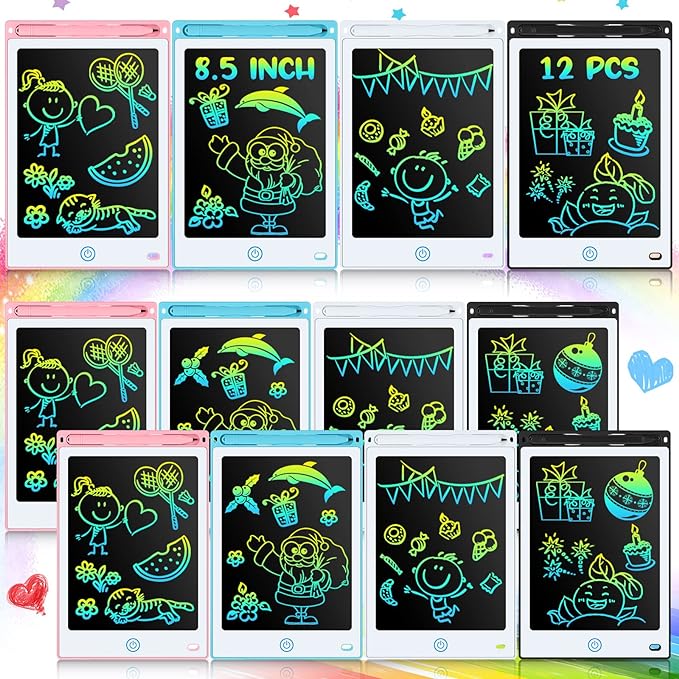 12 Pack LCD Writing Tablets 8.5 Inch Bulk Colorful Doodle Board Kids Scribbler Board Erasable Electronic Drawing Pads Reusable Painting Tablets Learning Toy Gifts for Boys Girls (Light Color)