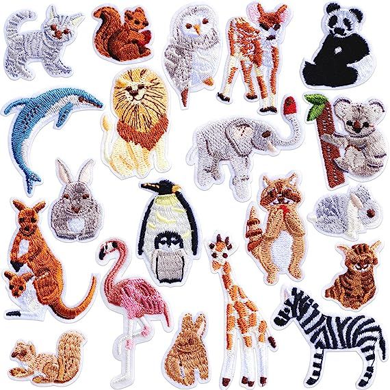 Animals themed iron on embroidered patch set of 5 different