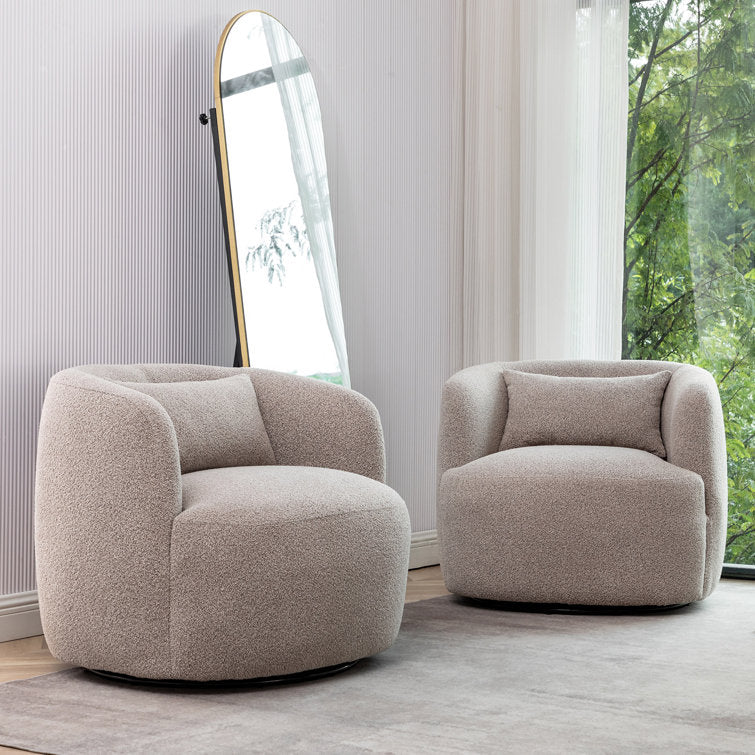 Armetta 34" Wide Boucle Upholstered Swivel Armchair (Set of 2)