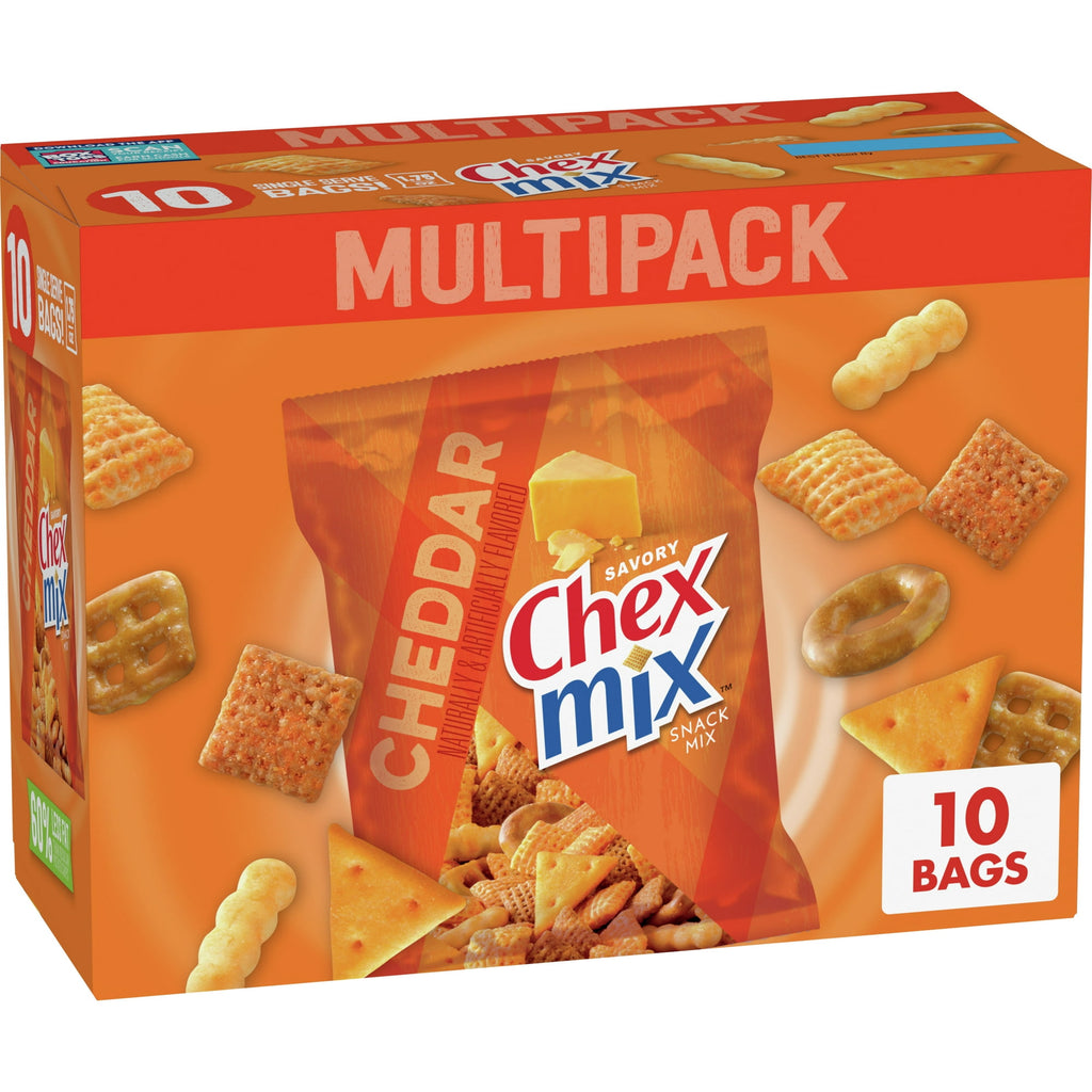 Chex Mix Snack Mix, Cheddar, Savory Snack Bags, Multipack, 1.75 oz, 10 ...