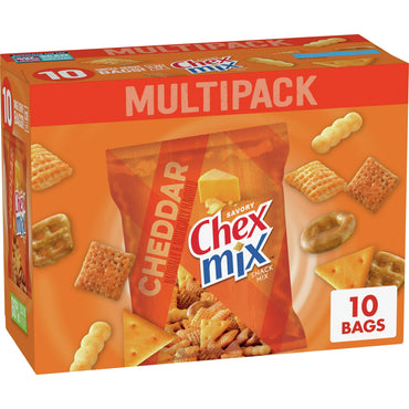 Chex Mix Snack Mix, Cheddar, Savory Snack Bags, Multipack, 1.75 oz, 10 ct