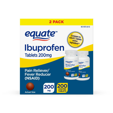 Equate Ibuprofen Tablets 200 mg, Pain Reliever/Fever Reducer, 2 pack, 200 Count