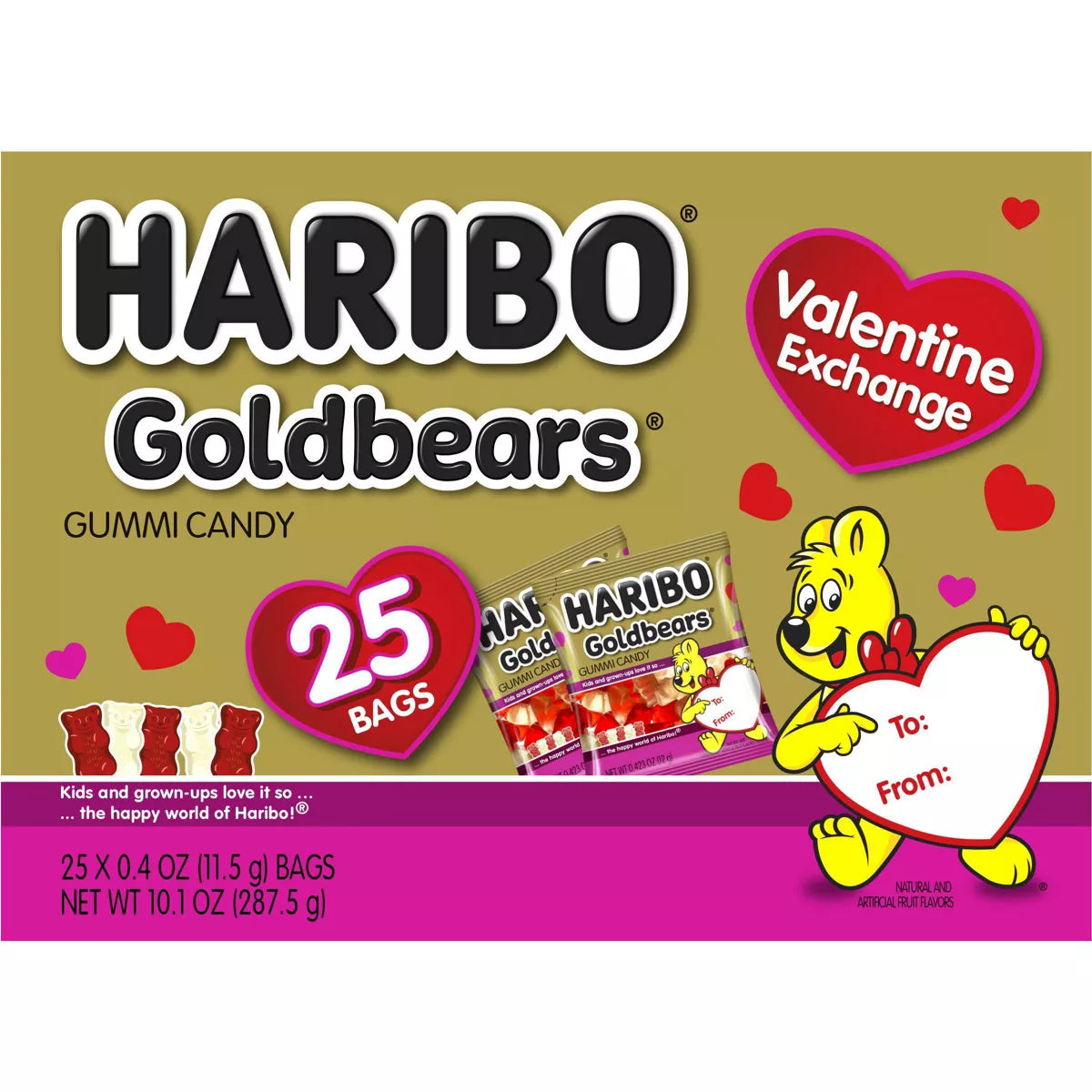 Haribo Valentine's Goldbears Gummi Candy Classroom Exchange Box - 10.1oz