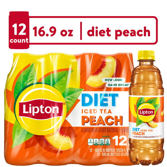 Lipton Diet Peach Iced Tea, 16.9 fl oz, 12 Pack Bottles (