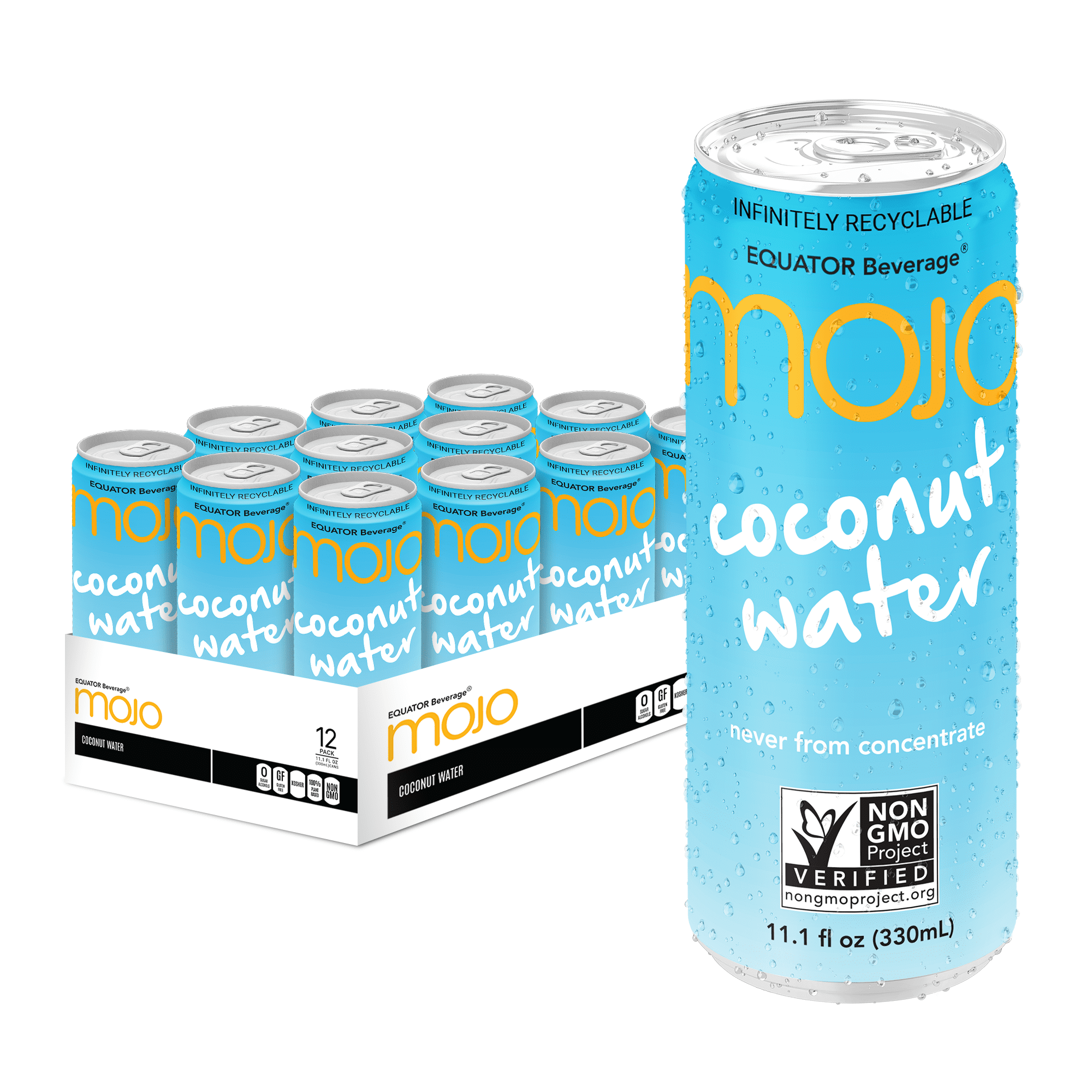 MOJO Coconut Water |Hydration & Sports |Electrolytes 1043 mg | Vitamin B & C | Super Hydration for Skin & Body | Zero Fat & Cholesterol | 11.1 Oz (Pack Of 12)