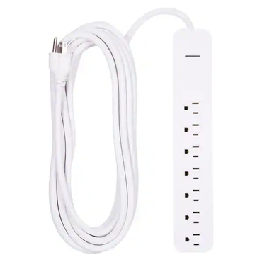 25 ft. 16/3 7-Outlet 1080J Surge Protector Power Strip Extension Cord, White
