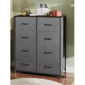 WLIVE Fabric Dresser for Bedroom, Tall Dresser with 8 Drawers, Storage Tower with Fabric Bins, Double Dresser, Chest of Drawers for Closet, Living Room, Hallway, Charcoal Gray