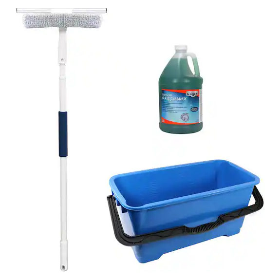Window Squeegee with Scrubber and 5 ft. Pole, 1 Gal. Liquid Soap Glass Cleaner & 6 Gal. Bucket