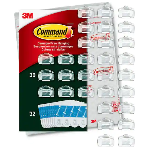 Outdoor Light Clips, Clear, Damage Free Decorating, 30 Clips and 32 Command Strips