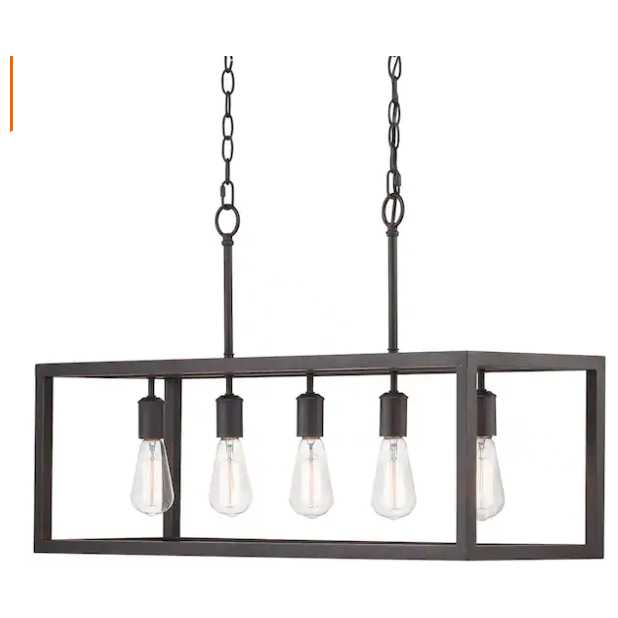 Boswell Quarter 5-Light Black Industrial Linear Island Hanging Chandelier for Kitchen Islands and Dining