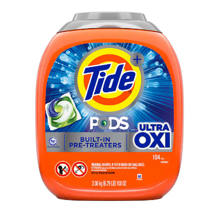 Tide Pods with Ultra Oxi HE Laundry Detergent Pods, 104-count