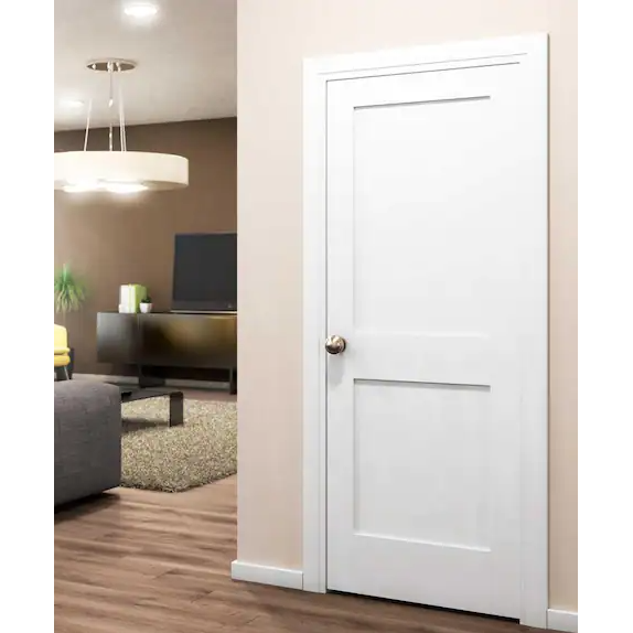 30 in. x 80 in. x 1-3/8 in. Shaker White Primed 2-Panel Solid Core Wood Interior Slab Door