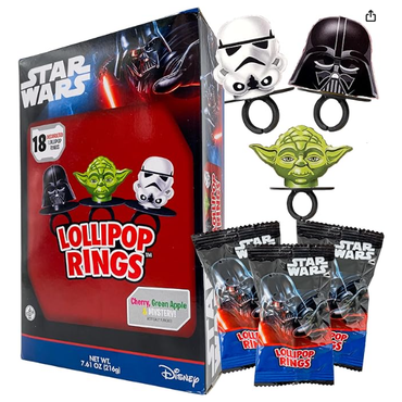 Imaginings 3 Star Wars Candy Lollipop Rings, Individually Wrapped Birthday Party Favors, Candy for Party Bags, 18 Count