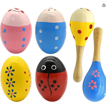 Wooden Easter Eggs Shakers Toys, Maracas Kids Hand Percussion Shakers Percussion Musical for Party Favors Kids Easter Basket Stuffers, 4 Pack Easter Eggs with 2 Shaker Sand Hammer Kit