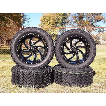 14" Glossy Black Phantom Golf Cart Wheel Milled Spokes W/ 23x10-14 All Terrain Tire, DOT Certified, Compatable With EZGO/Club Car/YMH; 5"or 6" Lift Kit Required