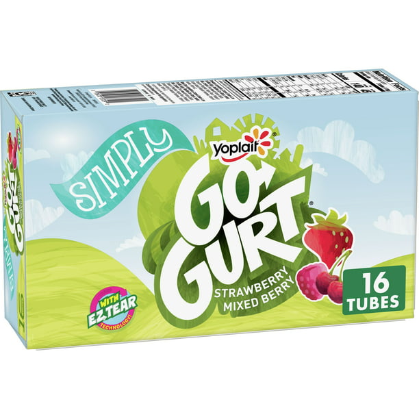 Simply Go-GURT Strawberry and Mixed Berry Kids Low Fat Yogurt Variety Pack, Gluten Free, 2 oz. Yogurt Tubes (16 Count)