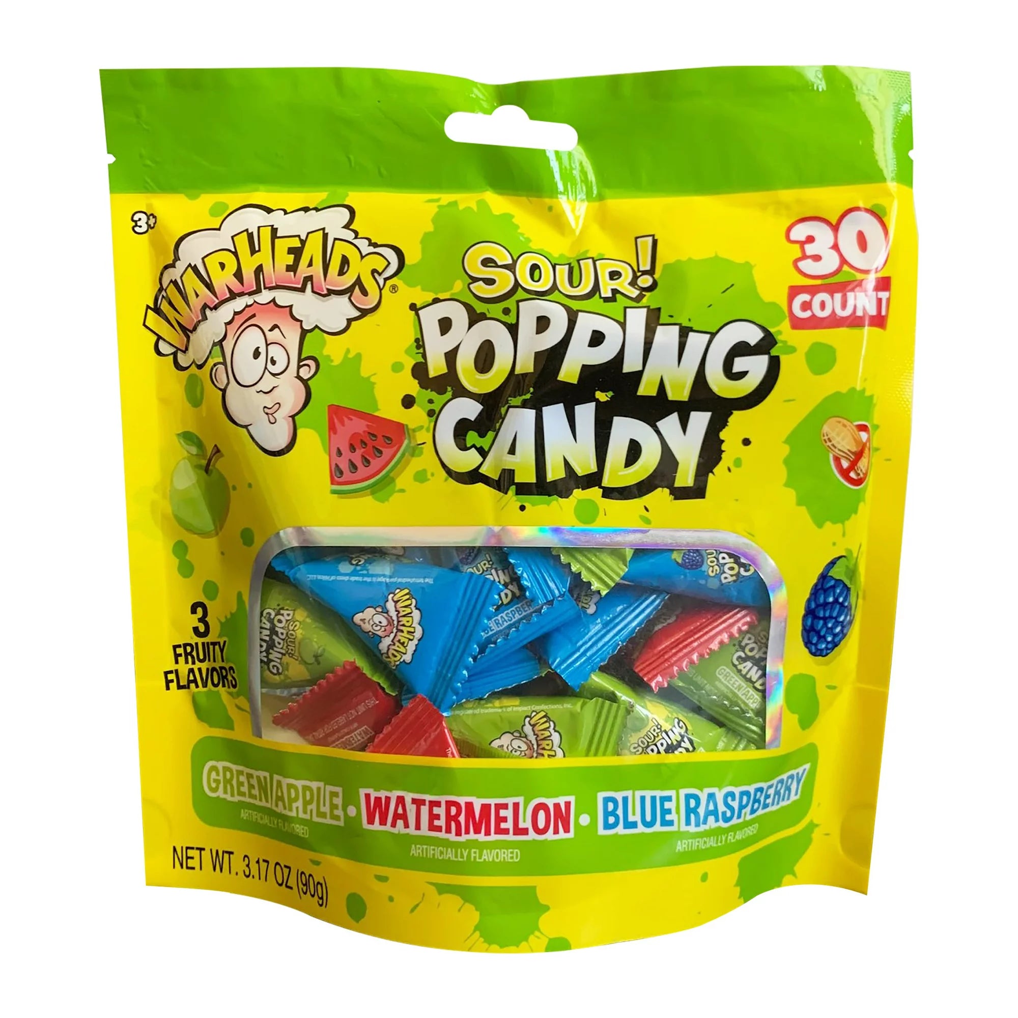 Warheads Sour Popping Candy Assorted Flavors, 3.17 oz, 30 Count