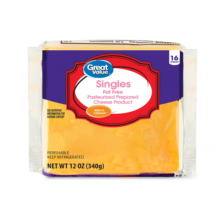 Great Value Singles American Pasteurized Process Cheese Product, Fat-Free, 12 oz, 16 Count