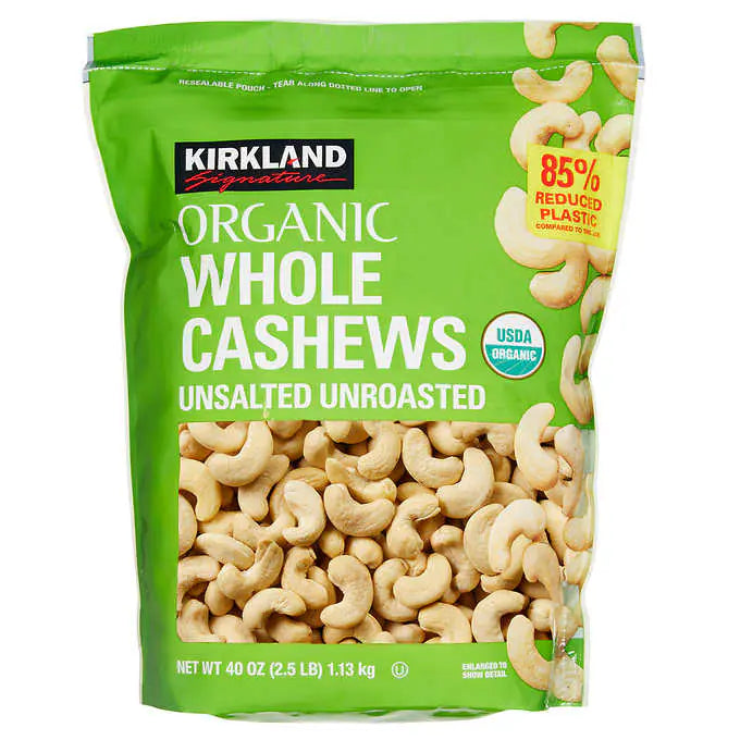 Kirkland Signature Organic Whole Cashews, Unsalted, Unroasted, 2.5 lbs