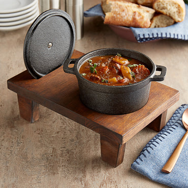 Mini Cast Iron Pot with Rustic Chestnut Finish Display Stand