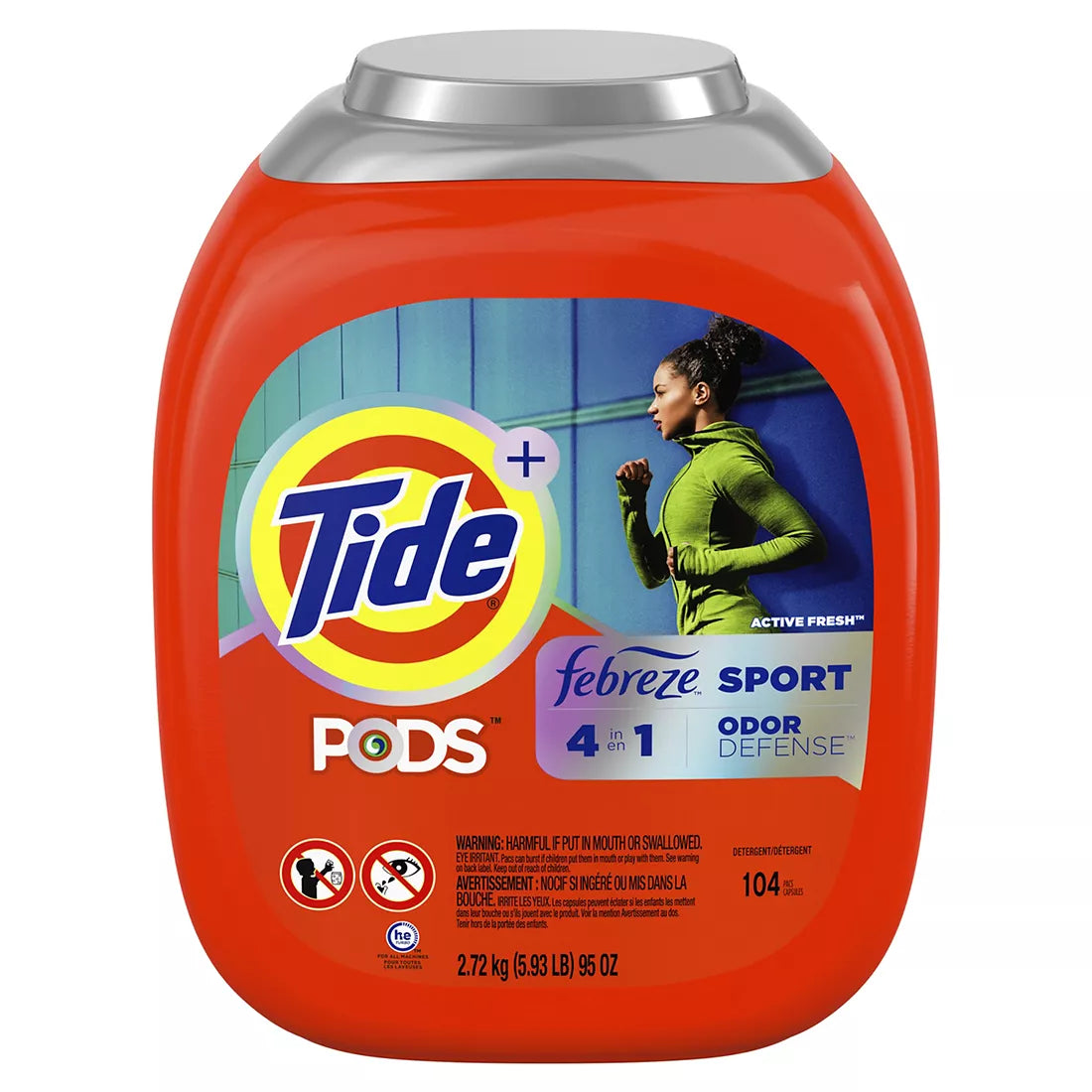 Tide PODS Liquid Laundry Detergent Pacs, 4-n-1 with Febreze, HE Compatible, Sport Odor Defense, 104 ct.