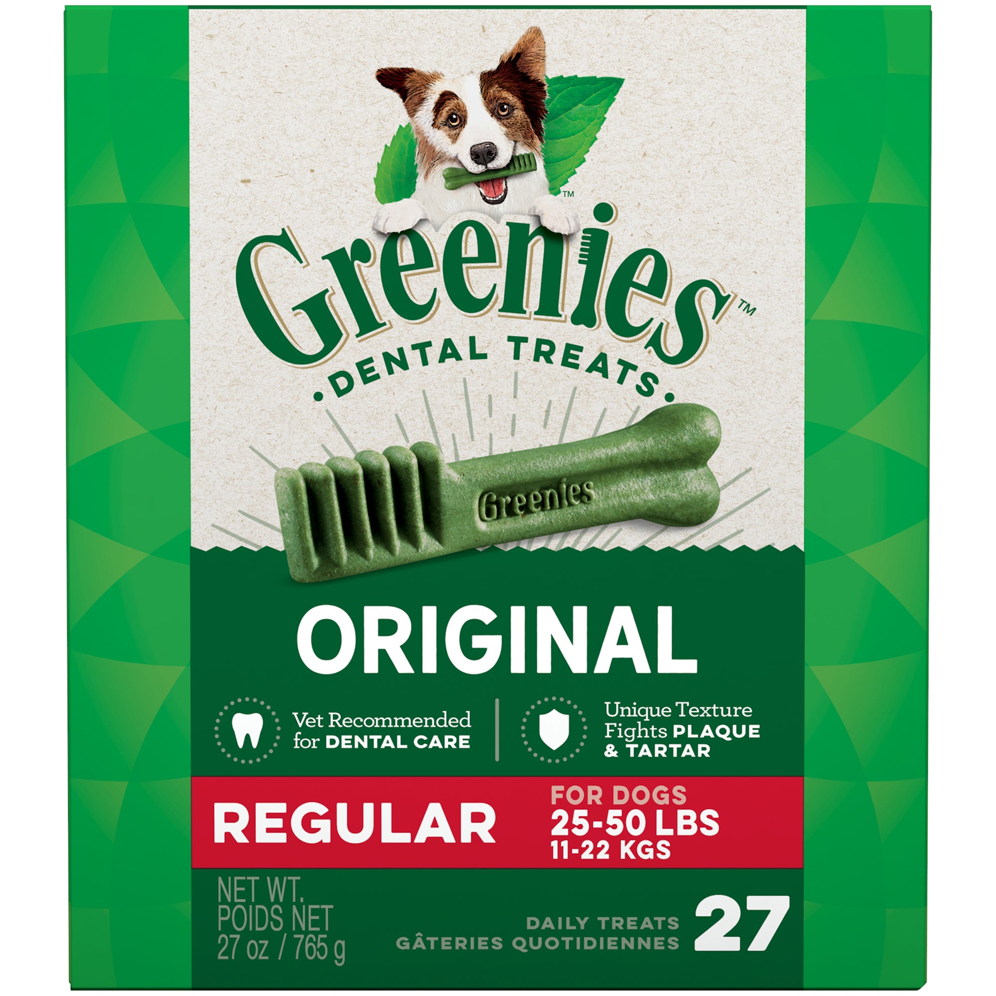 Greenies Original Regular Natural Dental Dog Treats, 27oz (27ct)