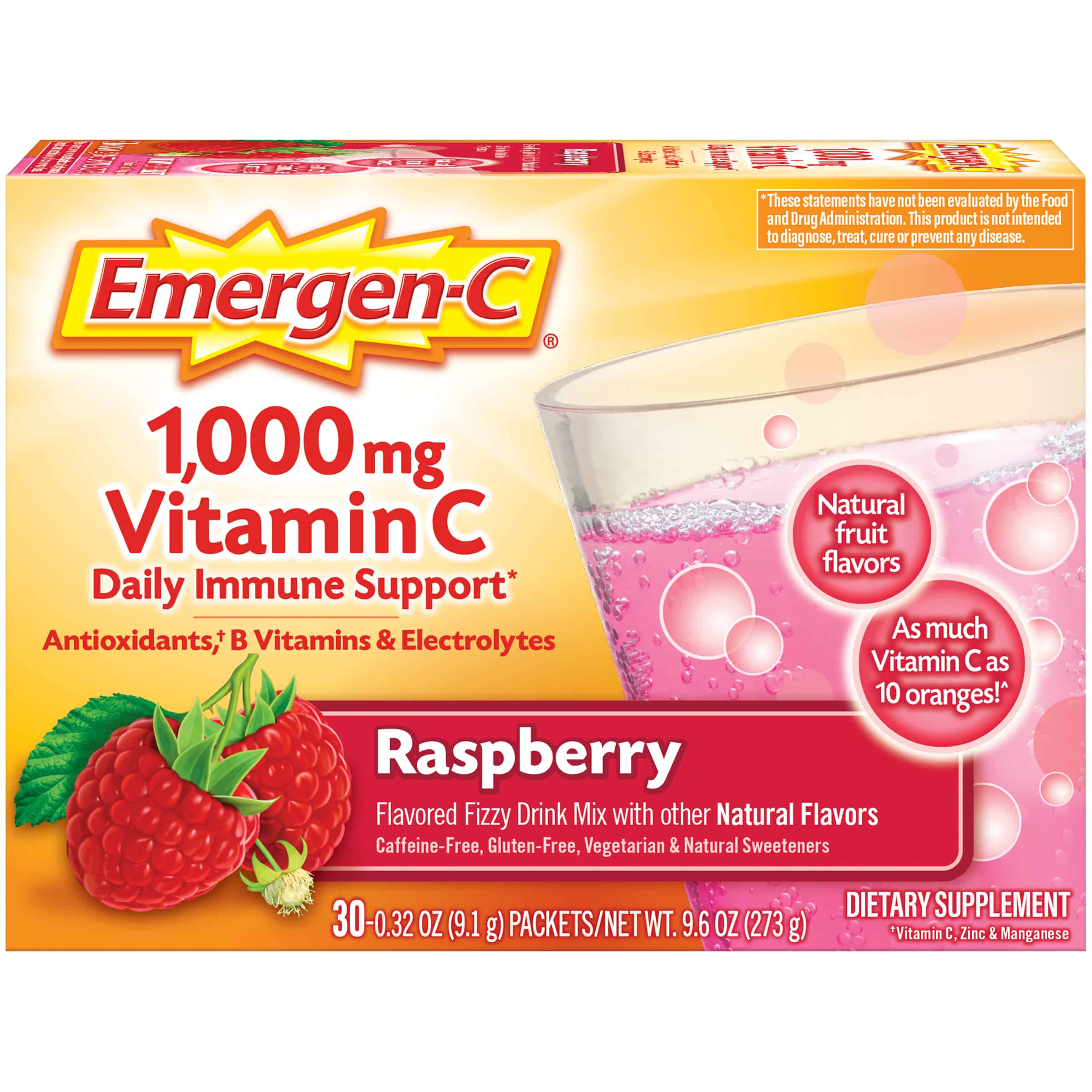 Emergen-C 1000mg Vitamin C Powder Raspberry Flavor - 30 Count